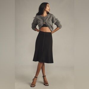 Anthropologie Maeve Knit Button Detail Midi Skirt Sz XL Black NEW